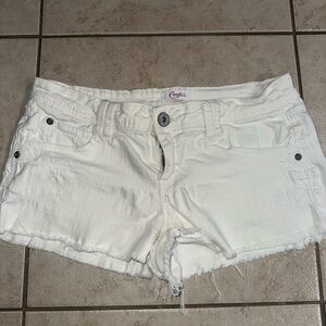 Candie’s White Denim Cutoff Shorts Women’s Size 3 Frayed Hem Low Rise